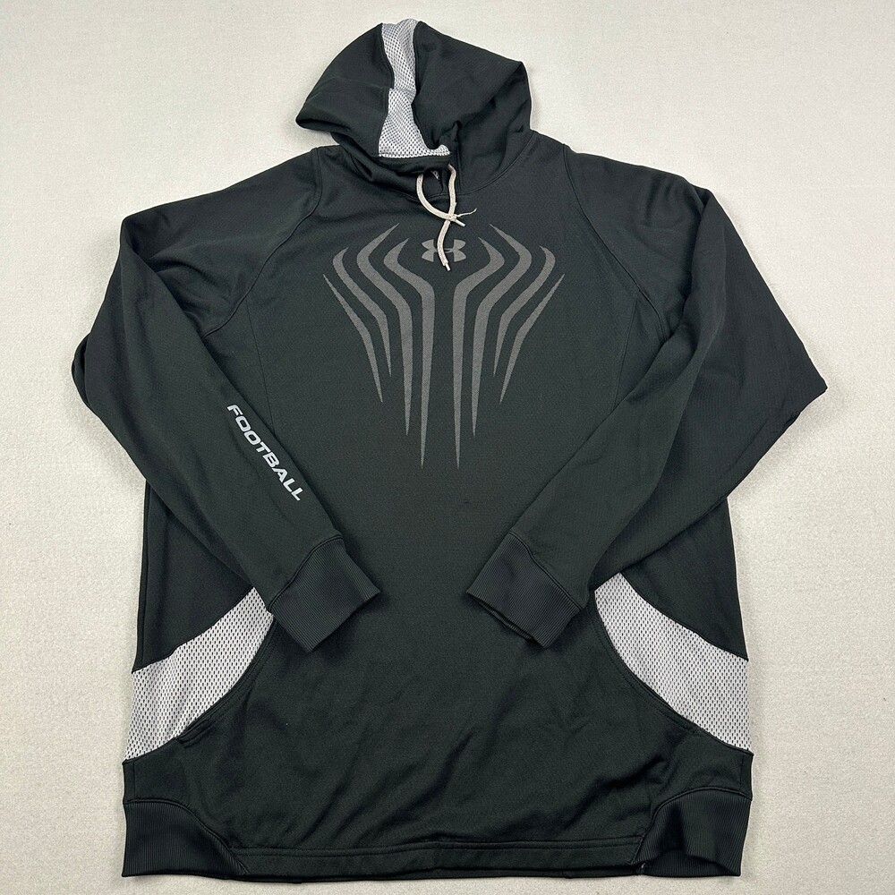 Under Armour Hoodie Men M Black ColdGear Performance Football Graphic Sweatshirt